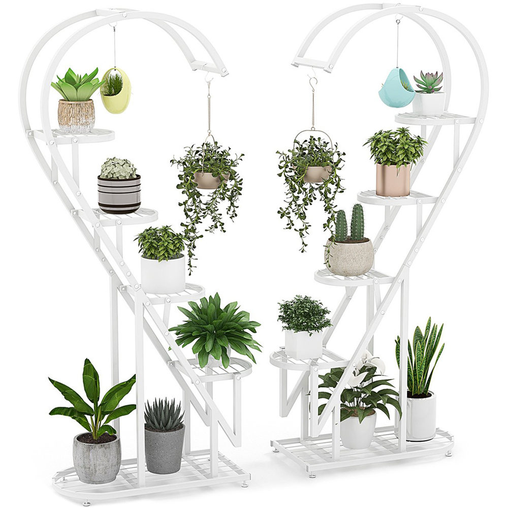 Costway White Metal Plant Stand with Hanging Hooks Image 1