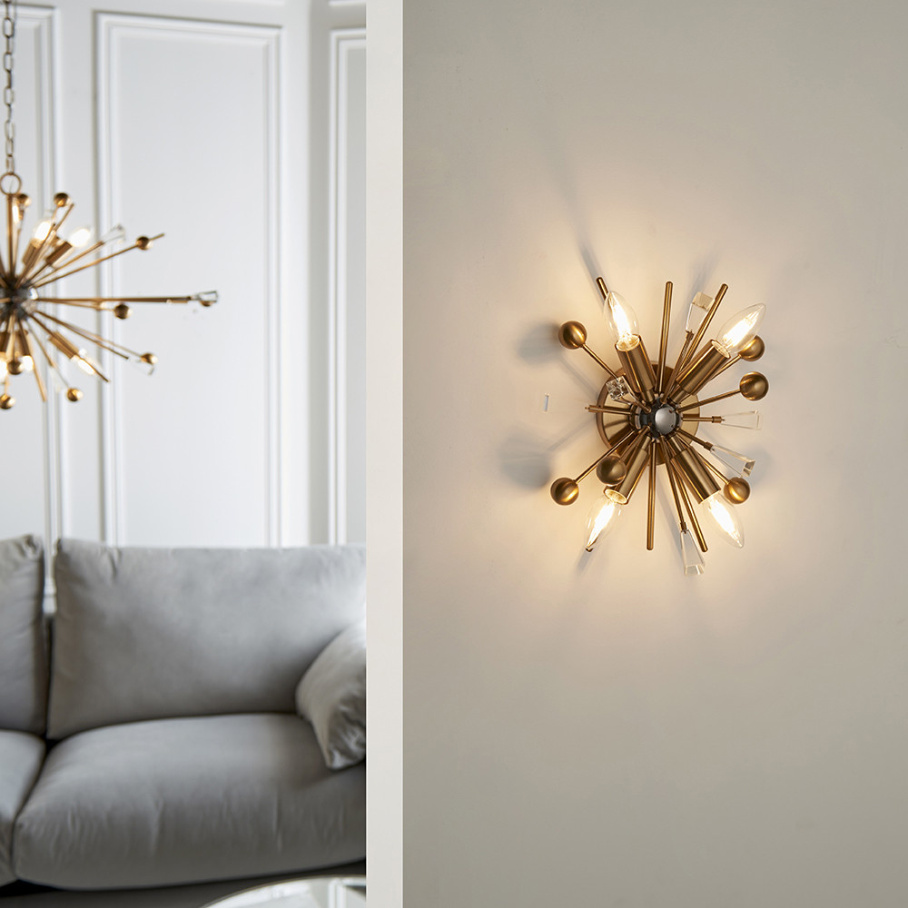 Merano Taormina Clear Glass Aged Brass and Black 4 Light Wall Lamp Image 5