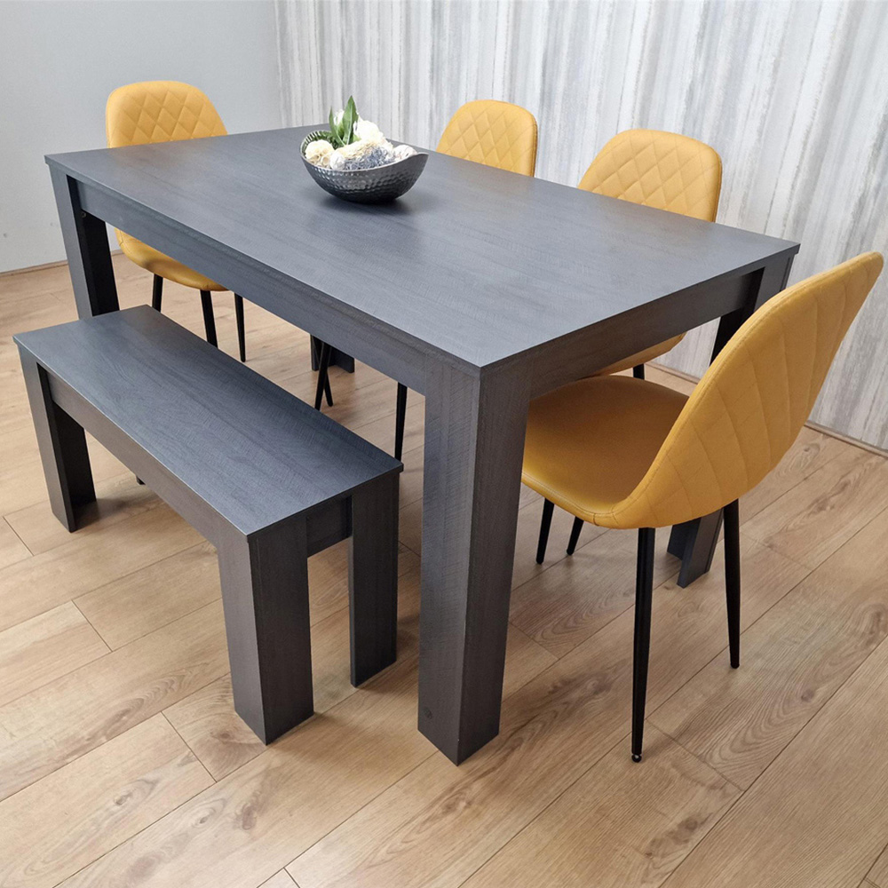 Kosy Koala 6 Seater Faux Leather Gem Pattern Dining Bench Set Dark Grey and Mustard Image 1