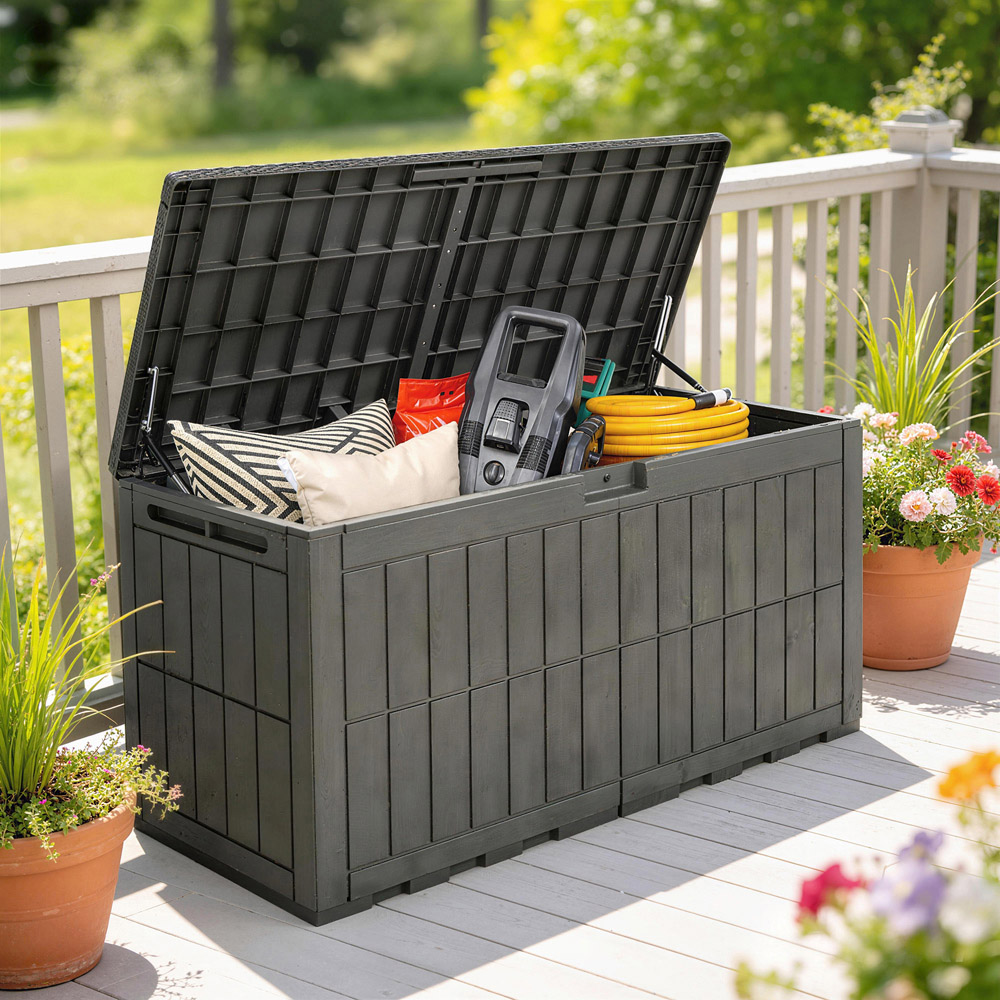 Outsunny 440L Brown Waterproof Garden Storage Box with Lockable Lid Image 2