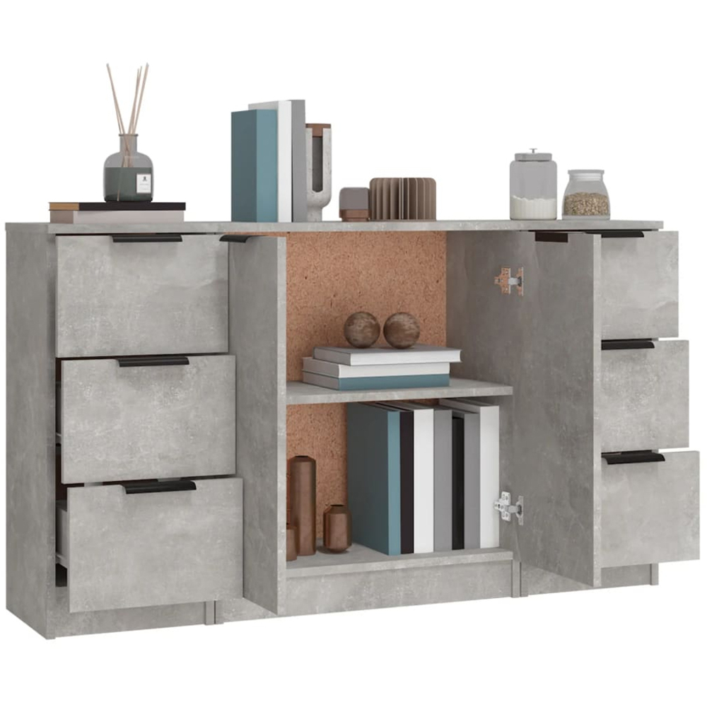 vidaXL 2 Door 6 Drawer Concrete Grey Sideboard 3 Piece Image 5
