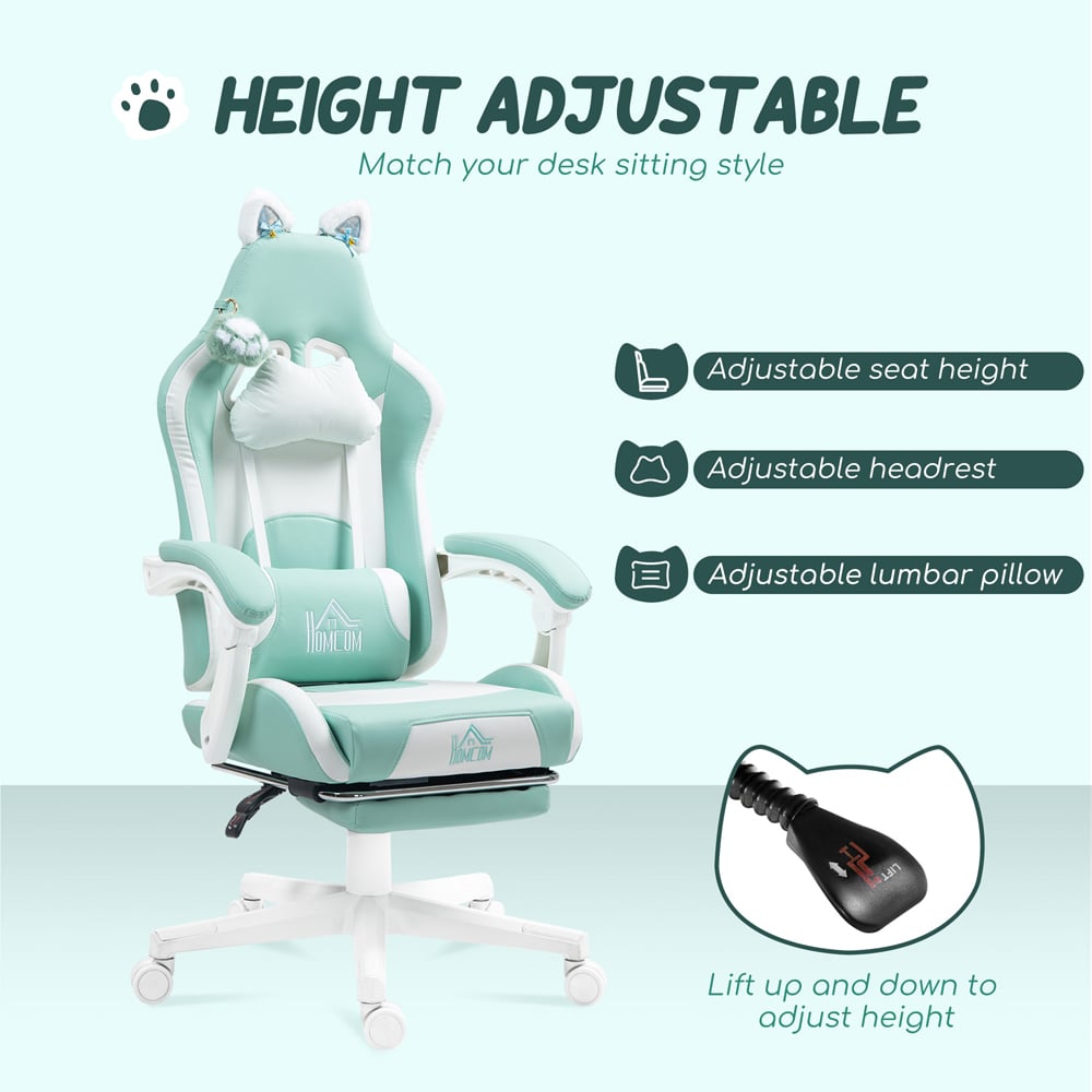 HOMCOM Light Blue Reclining Gaming Chair with Footrest Image 5