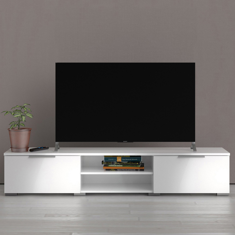 Florence Match 2 Drawers 2 Shelf White High Gloss TV Unit Image 1