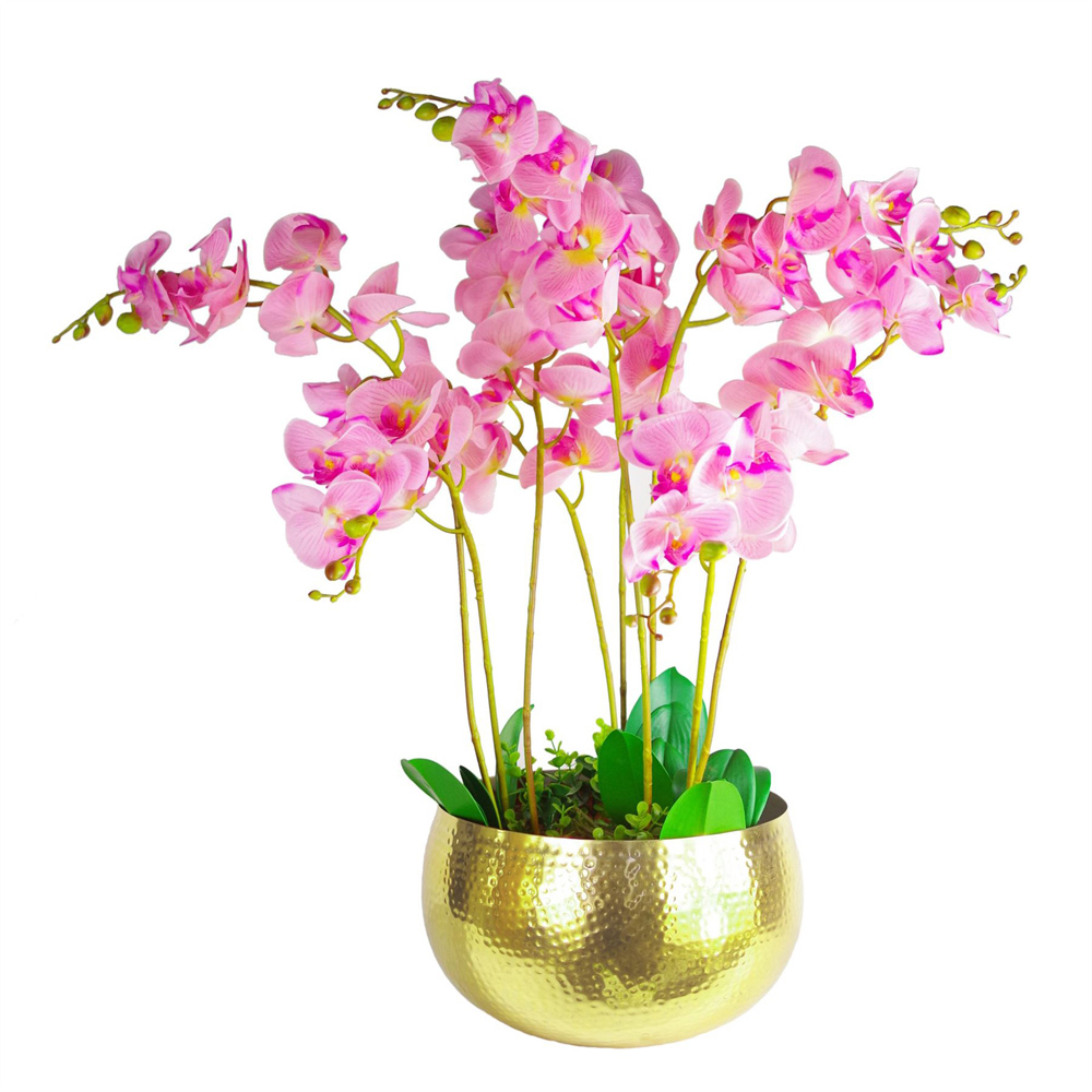 Leaf Gold Hammered Straight Edge Metal Bowl Planter 32 x 20cm Image 2