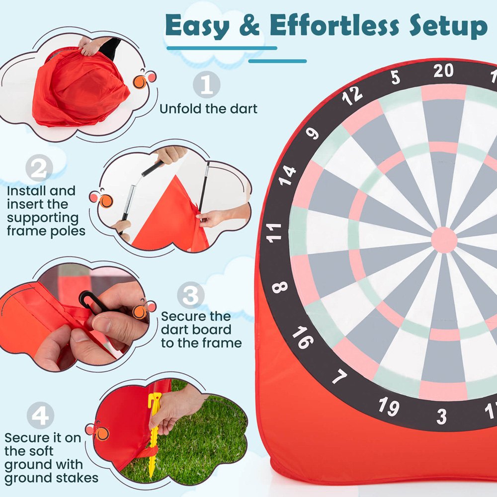 Costway Red Large Dart Board with 4 Kick Balls Image 8