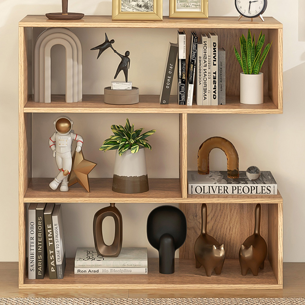 Costway 4 Shelf Natural Bookcase Image 1