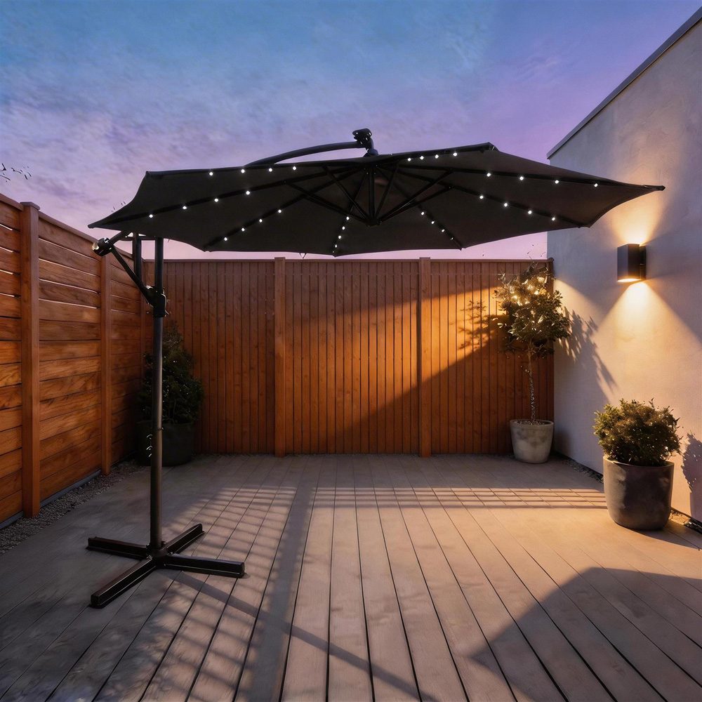 Home Source Palmera Grey Solar LED Cantilever Parasol 3m Image 2