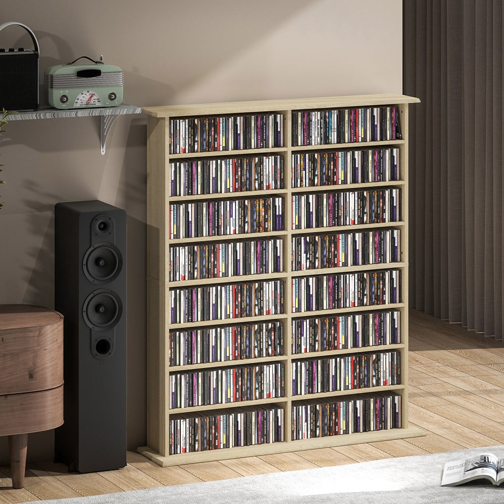 HOMCOM 16 Shelf Natural DVD and CD Media Storage Unit Image 3