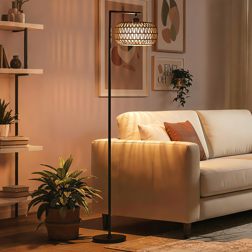 Portland Black Boho Dimmable LED Floor Lamp with Double Shade Image 2