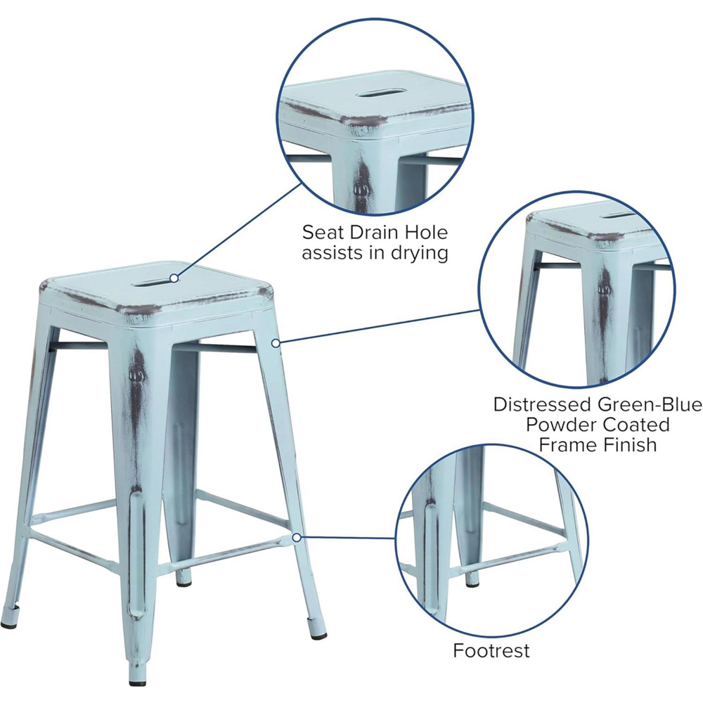 FWStyle Pastel Blue Assembled Steel Bar Stool Set of 4 Image 4