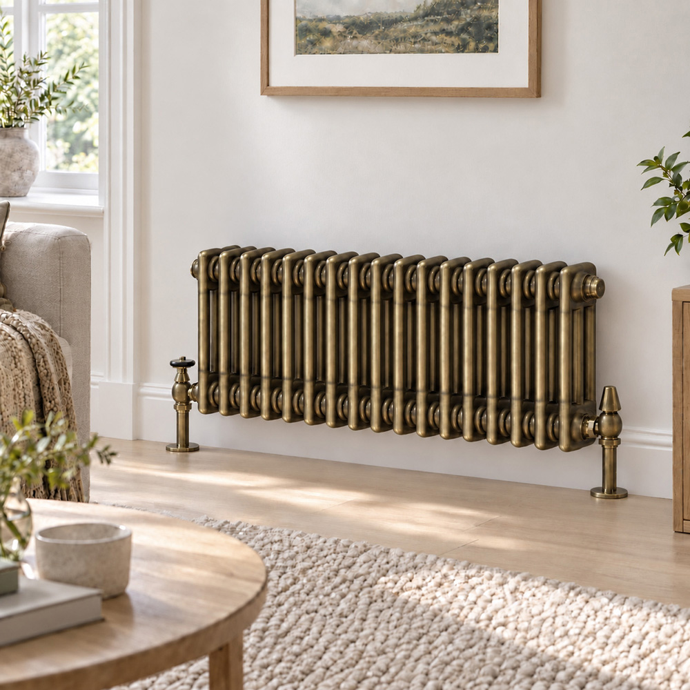 Go Bathrooms Clarence Antique Brass 3 Column Radiator 400 x 785mm Image 2