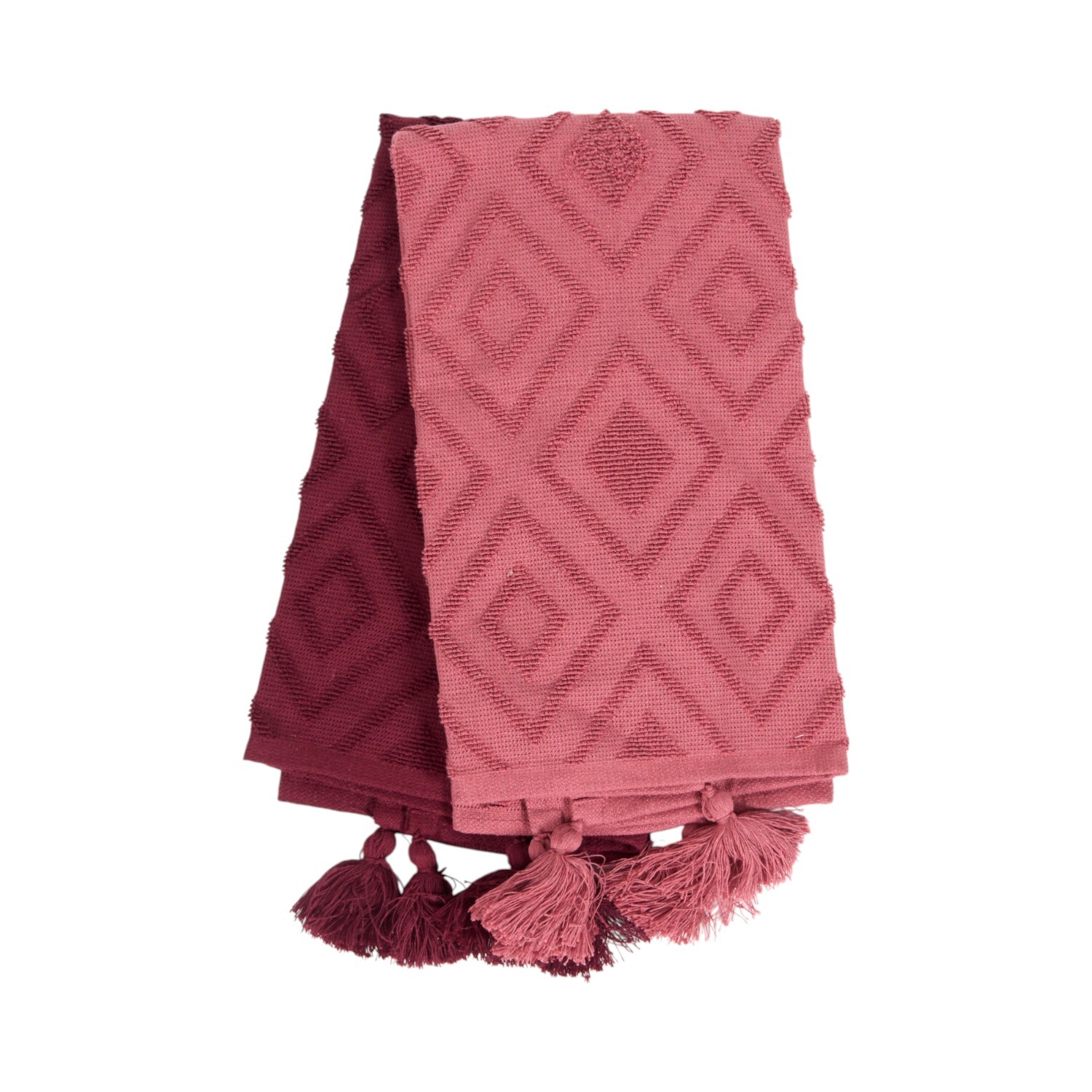 Pack of 2 Jacquard Tea Towels with Tassels Red Image 1
