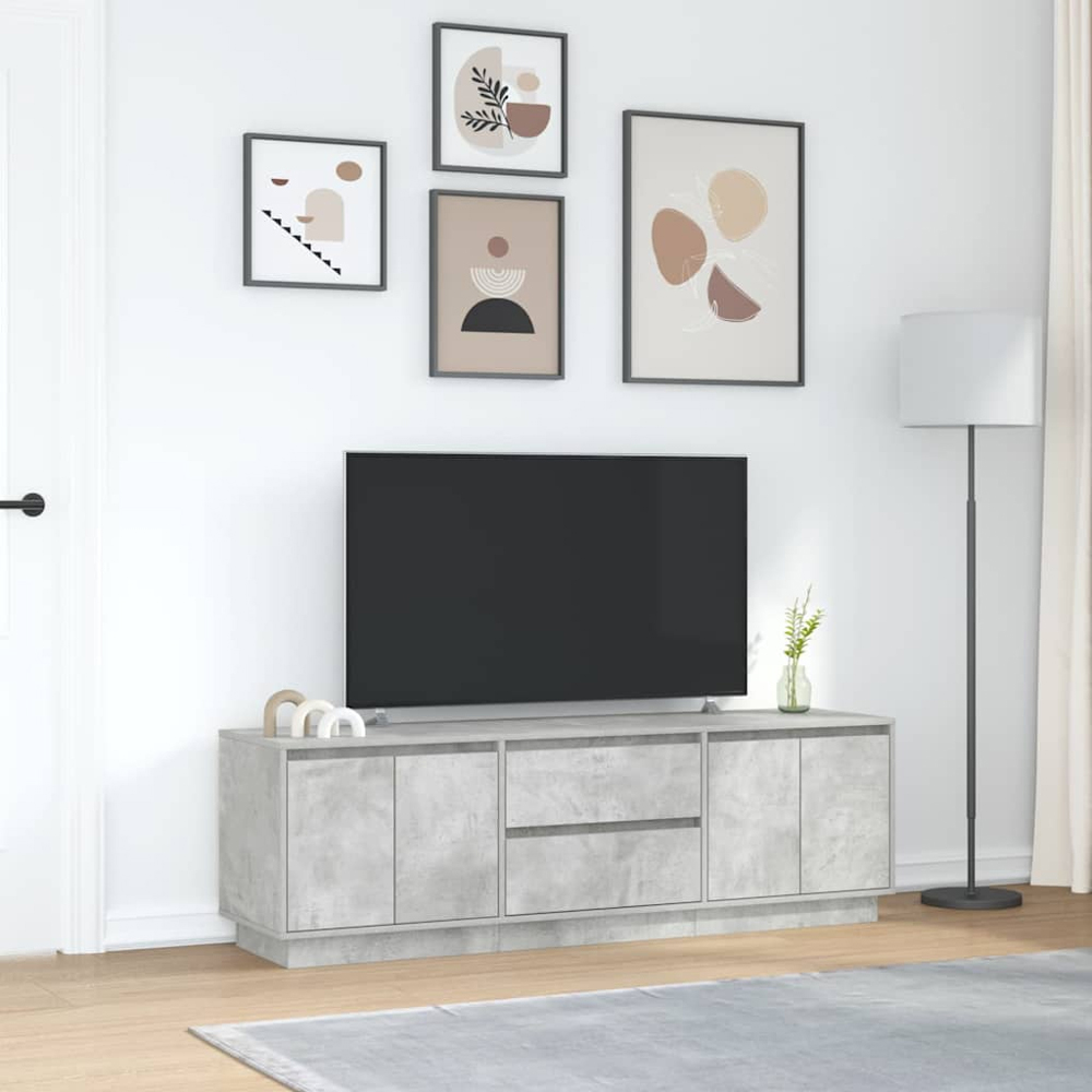 vidaXL 4 Door 2 Shelf Concrete Grey TV Cabinet with LED Lights Image 9