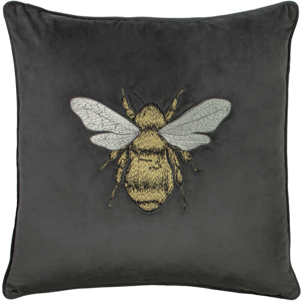 Paoletti Hortus Charcoal Bee Embroidered Cushion Image 1