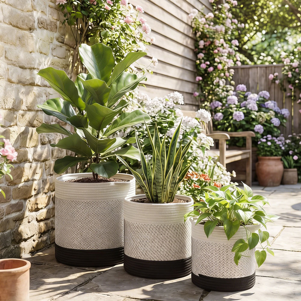 Outsunny White Handwoven Cotton Plant Pot Set of 3 Image 4