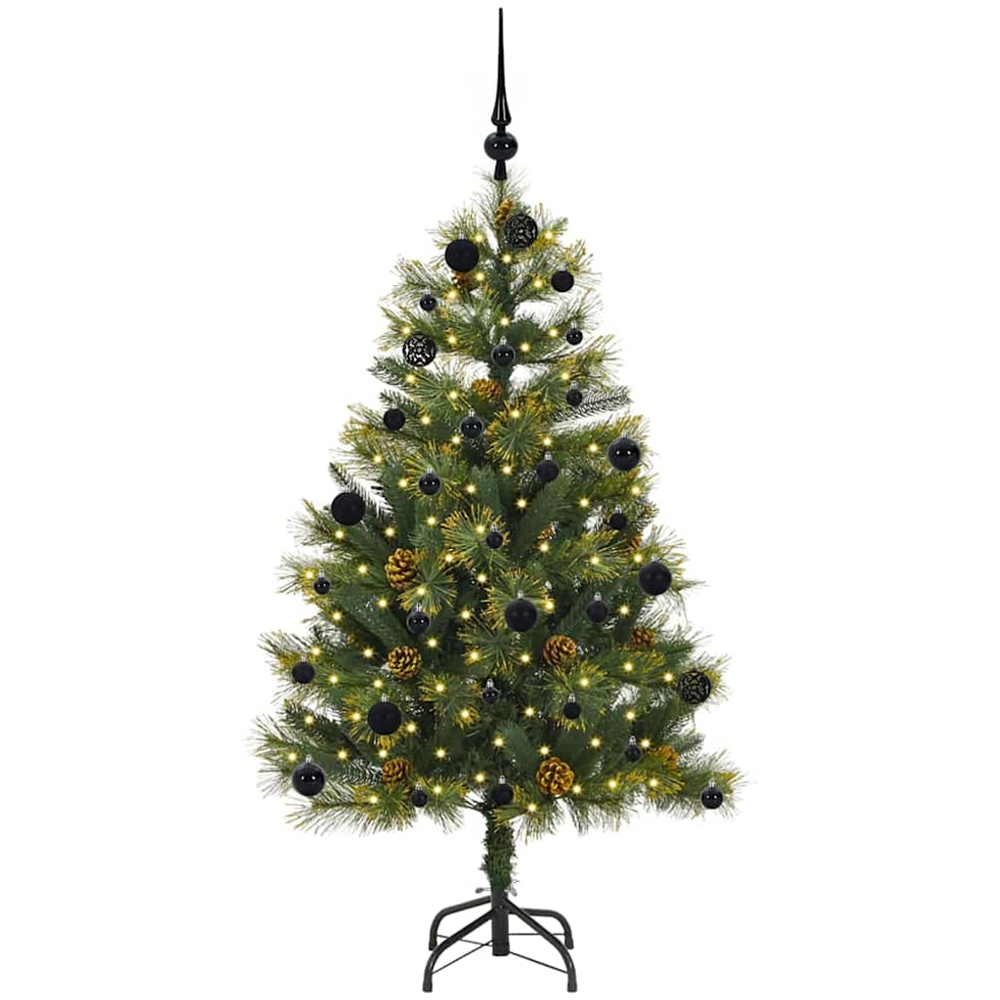 vidaXL Pre-Lit Black Baubles and Pinecones Green Artificial Christmas Tree 5ft Image 1