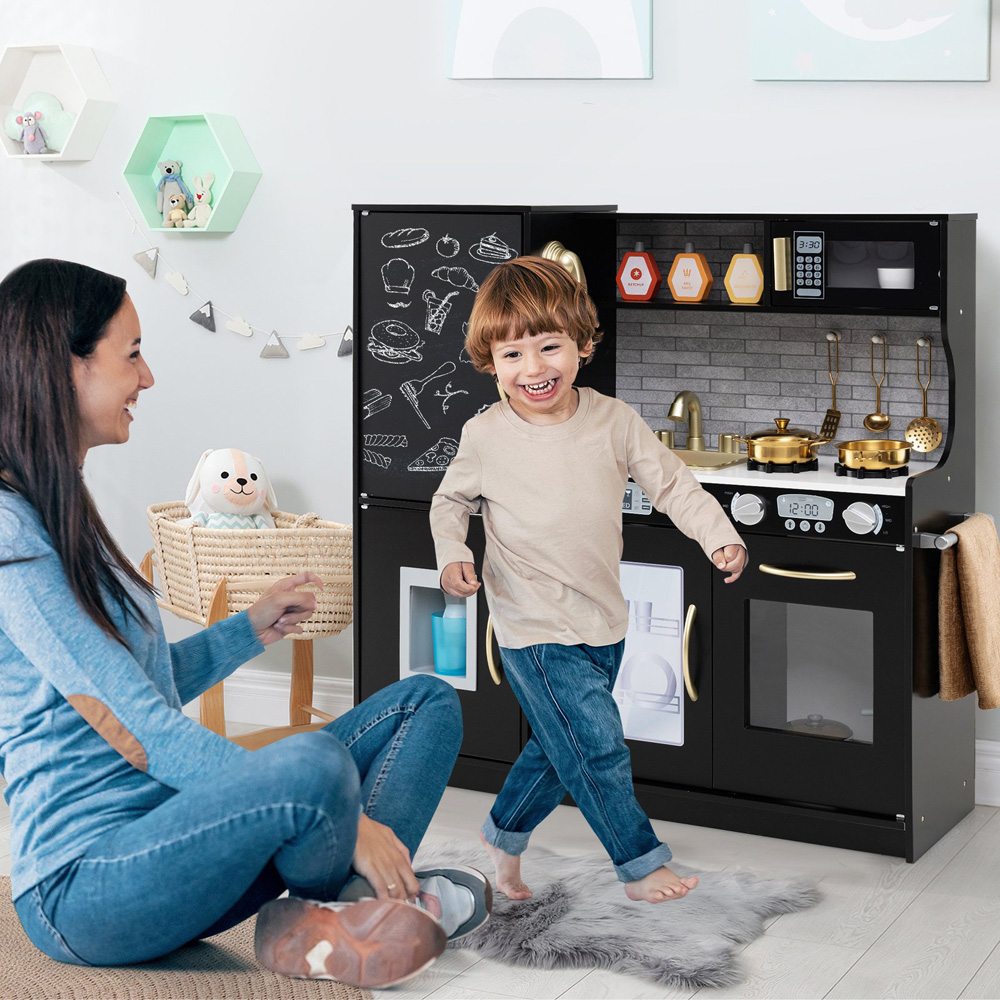 Costway Toddler Black Kitchen Play Set with Simulated Sounds Image 2