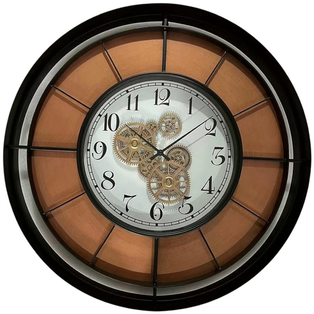 Acacia Home Brown Round Gear Wall Clock 64cm Image 1
