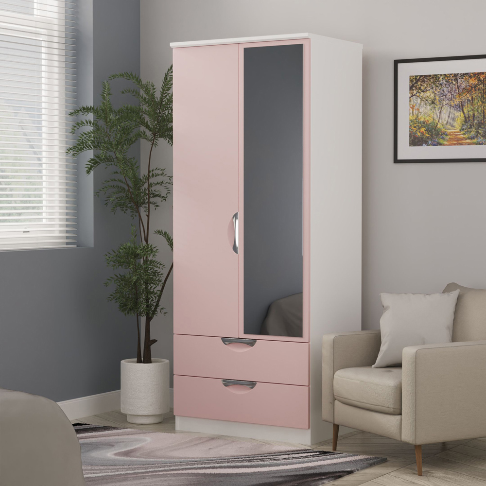Crowndale Camden 2 Door 2 Drawer Kobe Pink and White Mirrored Wardrobe Ready Assembled Image 8
