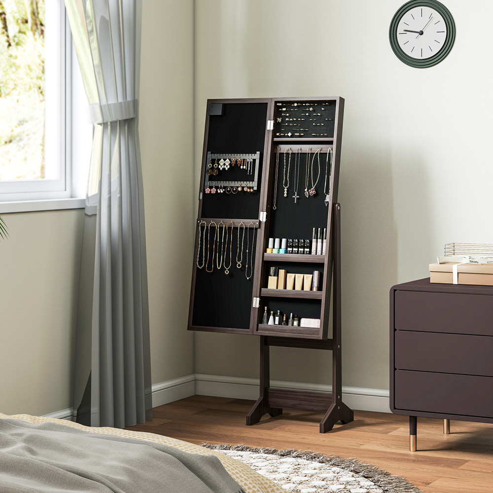 HOMCOM Dark Brown Freestanding LED Mirrored Jewellery Cabinet Image 4