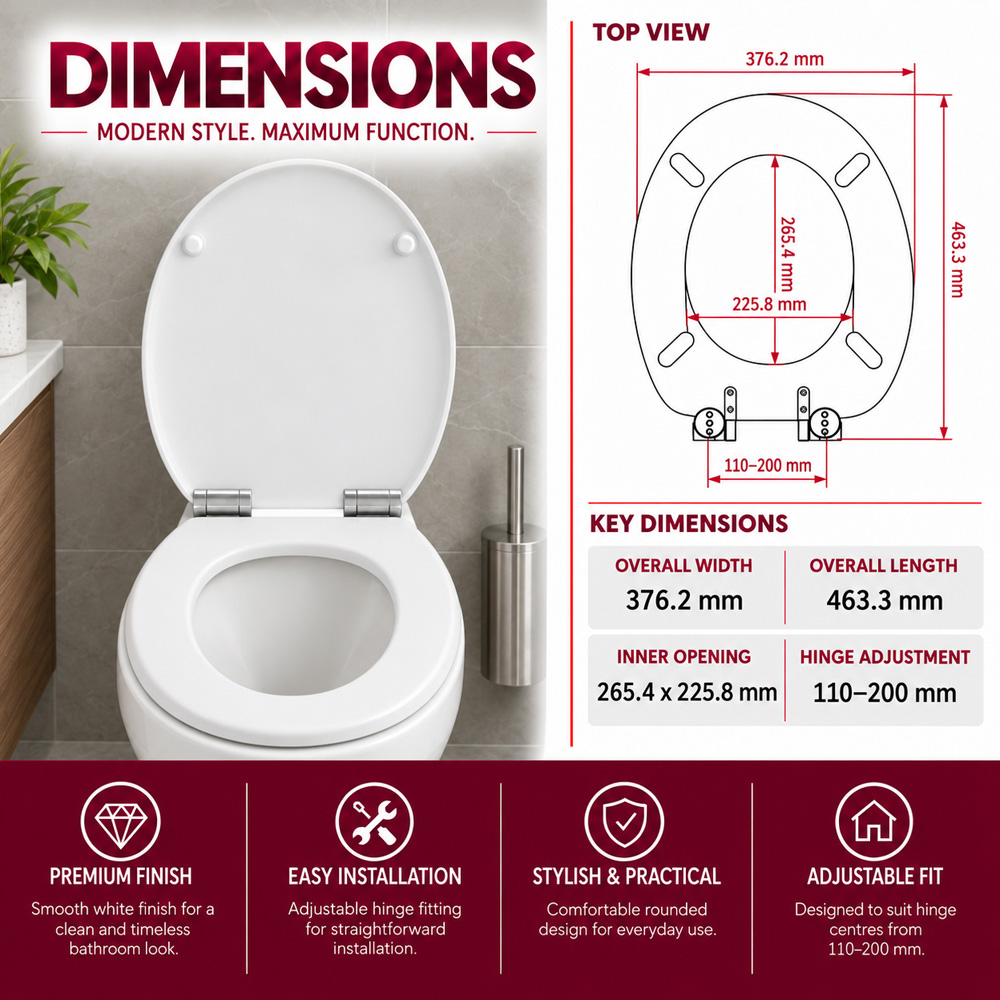 Go Bathrooms Matt White Universal Soft Close Round Oval Toilet Seat Image 4
