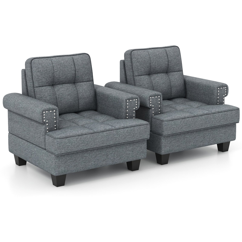 Costway Grey Mid Century Modern Tufted Linen Armchair with Pillow Image 3