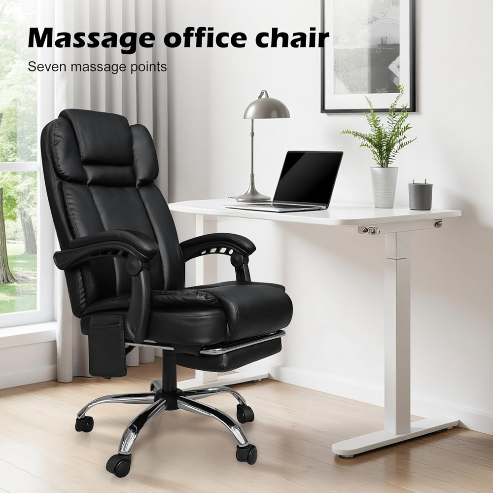 Alivio Black PU Leather Swivel Recliner Office Massage Chair with Footrest Image 2