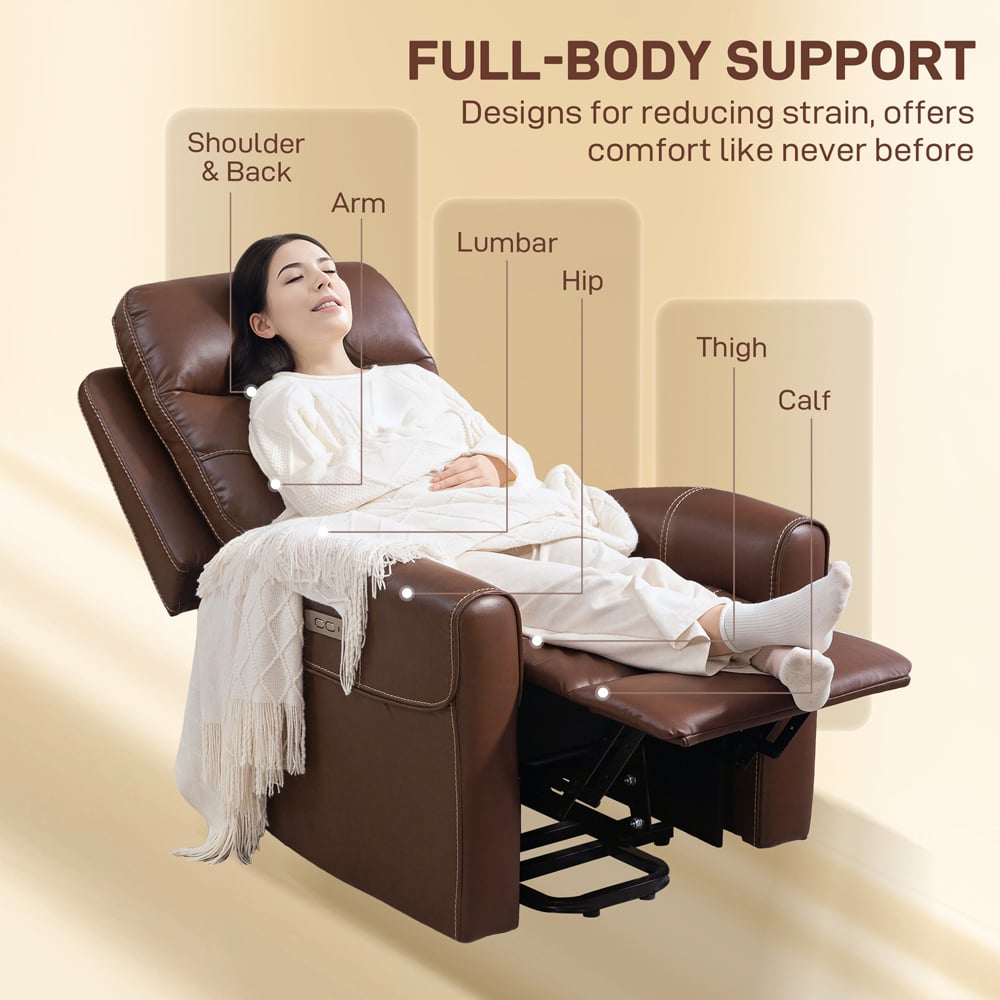 Portland Brown Overstuffed Riser and Recliner Chair with USB Ports Image 8