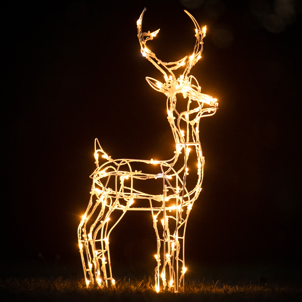 The Christmas Centre 90 LED White Wire Light-Up Small Stag Reindeer 60cm Image 1