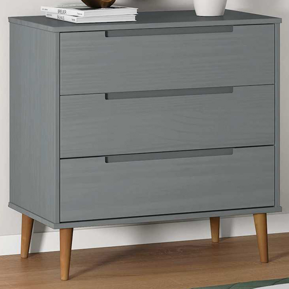 vidaXL 3 Drawer Grey Wooden Storage Cabinet Image 1