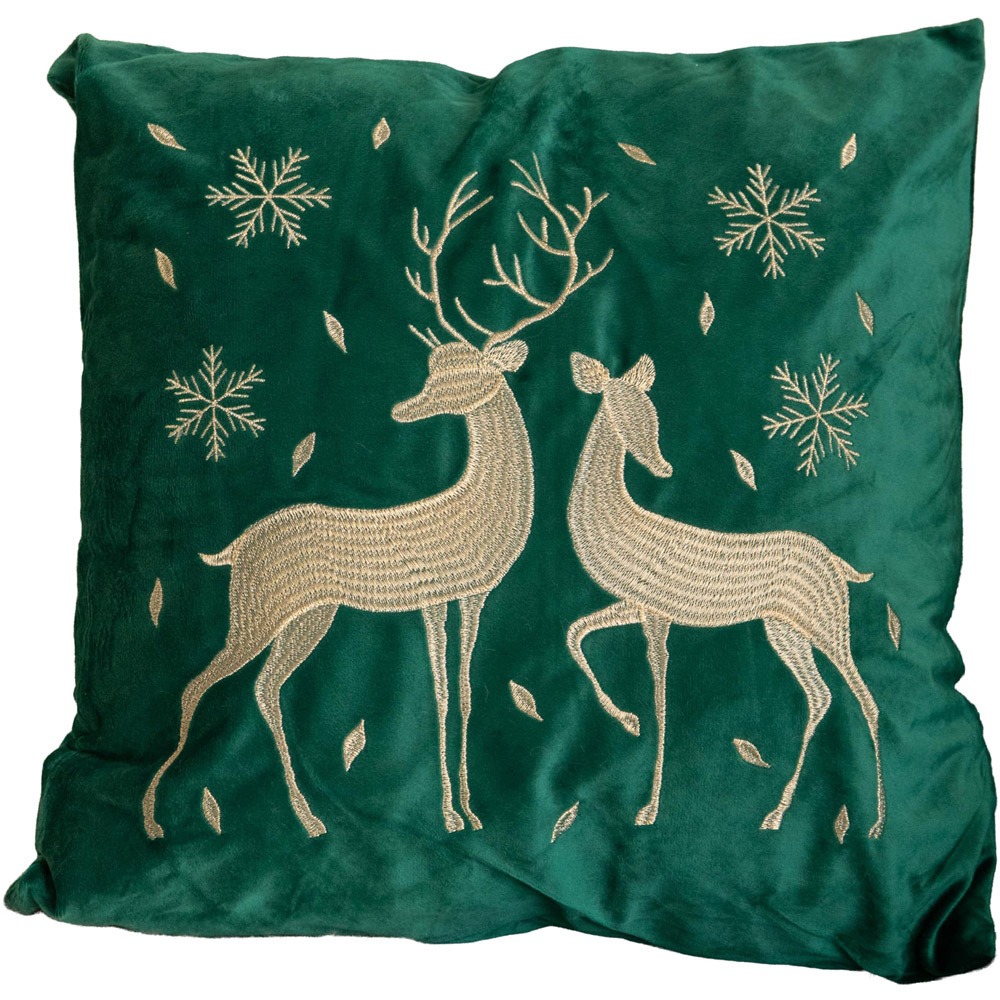 Samuel Alexander Emerald Green and Gold Reindeer Soft Christmas Cushion 44 x 44cm Image 1