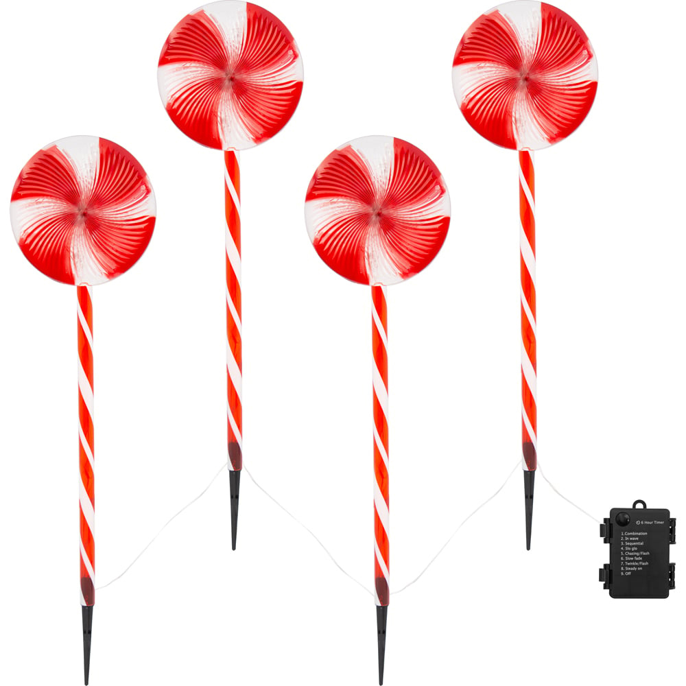 The Christmas Workshop Set of 4 White Lollipop Stake Light Image 2