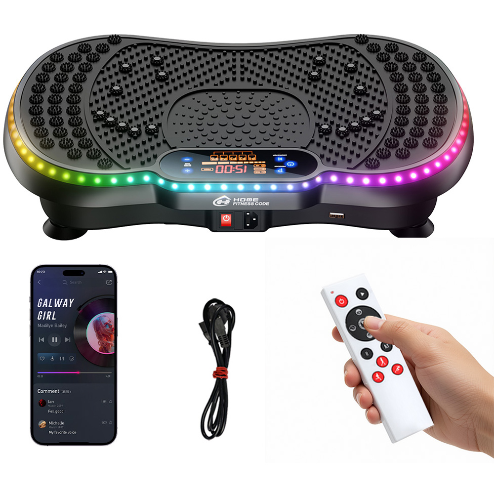 Rattrix Black Vibration Plate Exercise Machine with LED Light and Bluetooth Speaker Image 2
