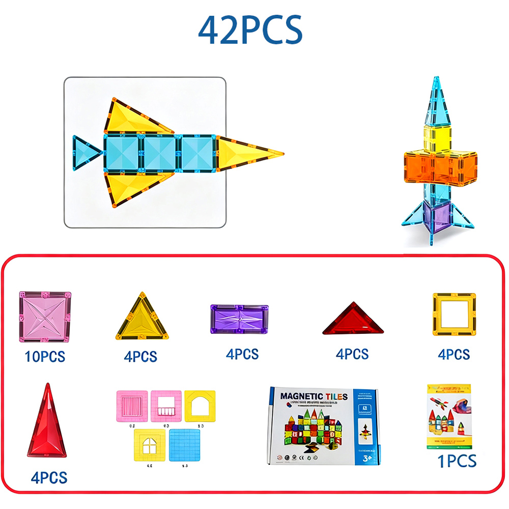 H&O Direct 42 Piece Magnet Building Tile Clear 3D Building Block Image 7