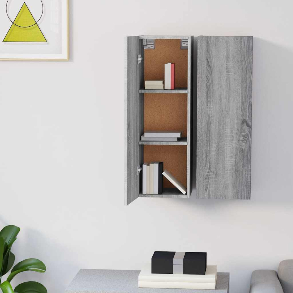vidaXL Single Door Grey Sonoma Wall Mounted TV Cabinet 2 Pack Image 9