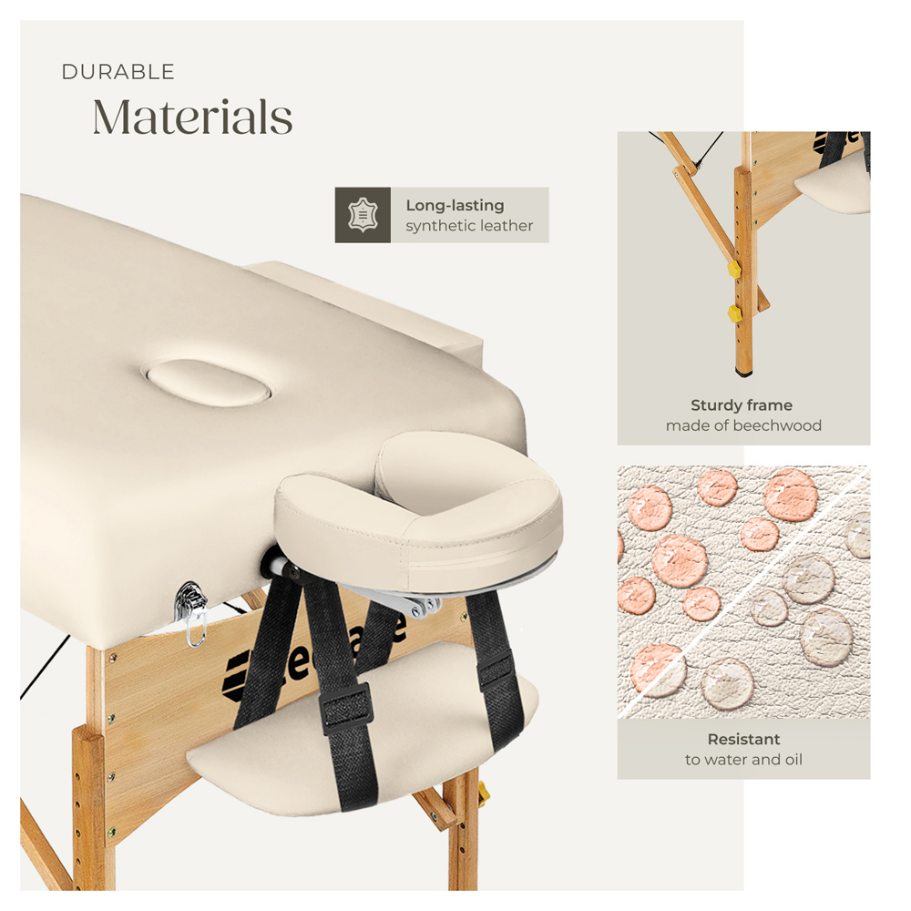 tectake Beige 3 Zone Somwang Massage Table with Headrest Armrests Footrest and Bolster Set Image 8
