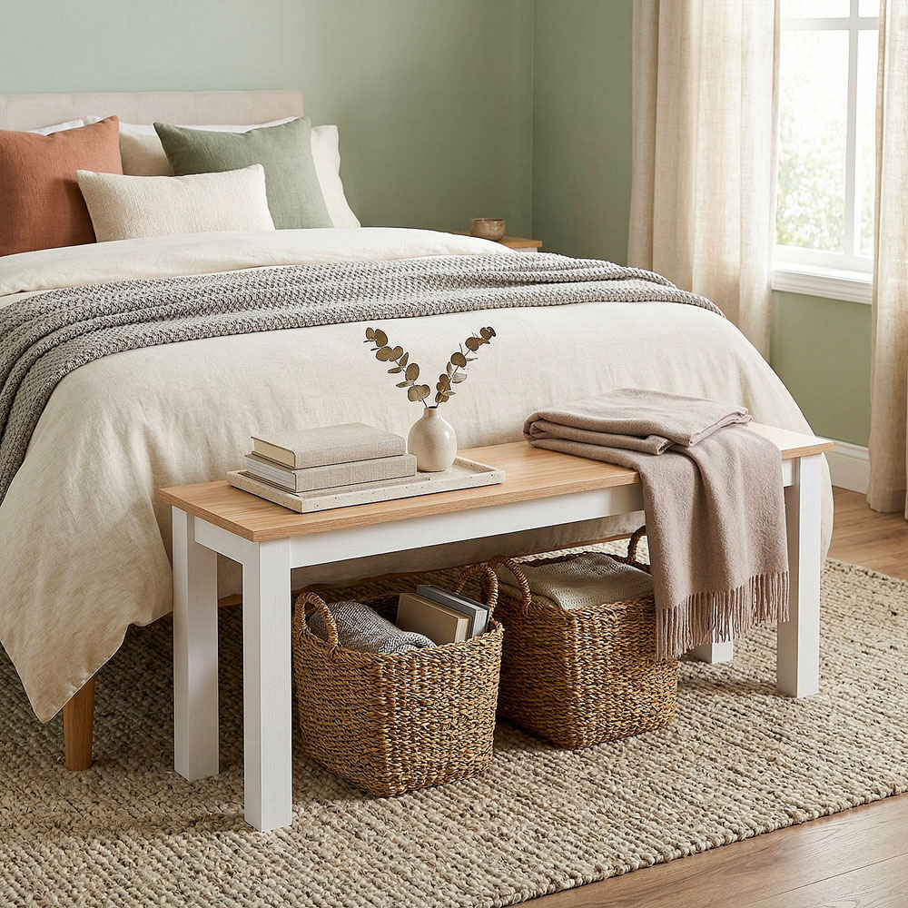 Living and Home Natural Wood Grain Bench with Pine Legs Image 7