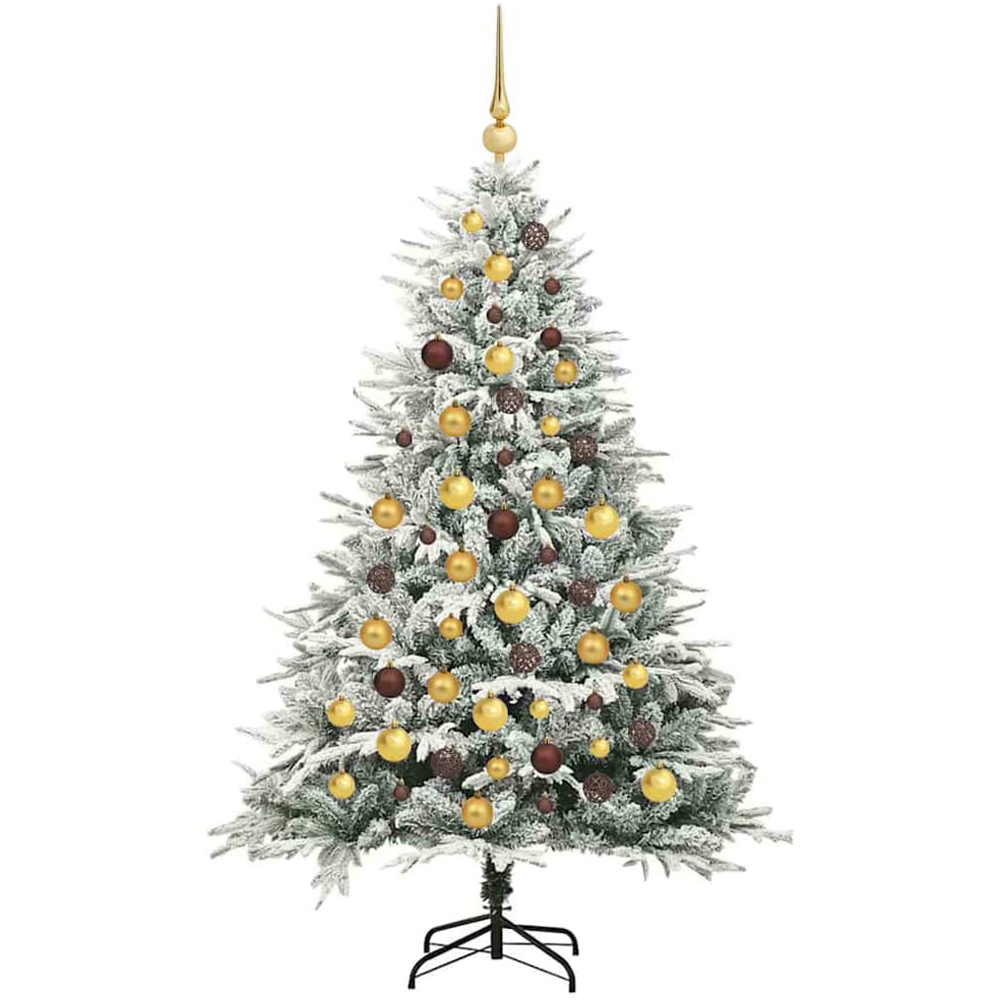 vidaXL 300 LED Pre-Lit Gold and Bronze Baubles Green Artificial Snow Flocked Christmas Tree 6ft Image 4