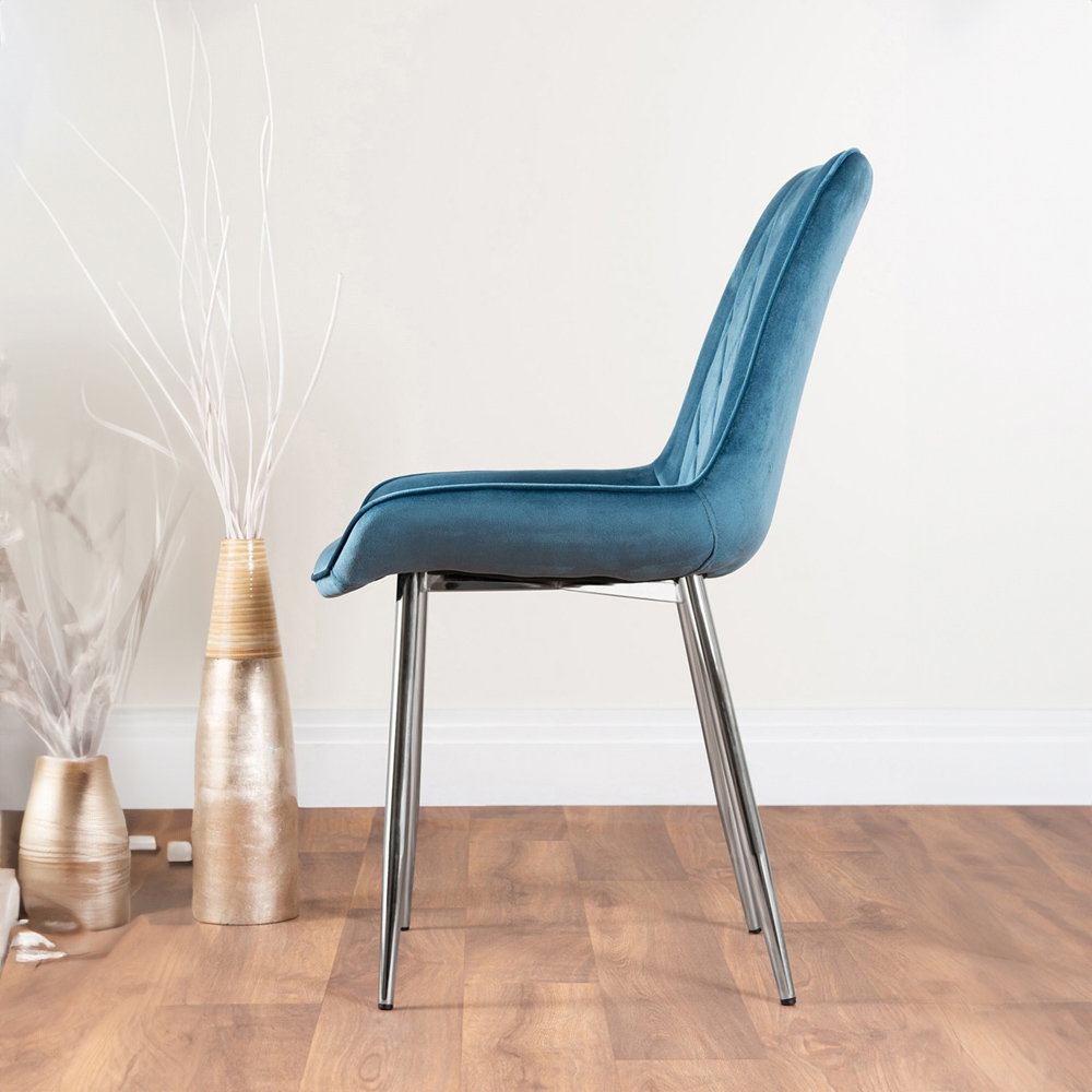 Furniturebox Molini Cesano 6 Seater Dining Set White Gloss Blue and Chrome Image 4