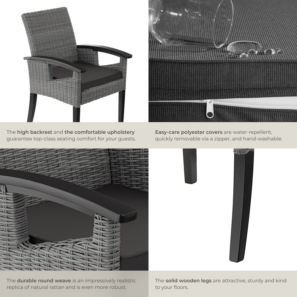 tectake Rosarno Grey Rattan Wooden Frame Garden Chair Image 5