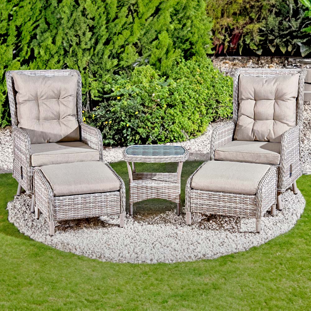 Oseasons Majorca 2 Seater Dove Grey Rattan Recliner Tea Furniture Set with Stools Image 1