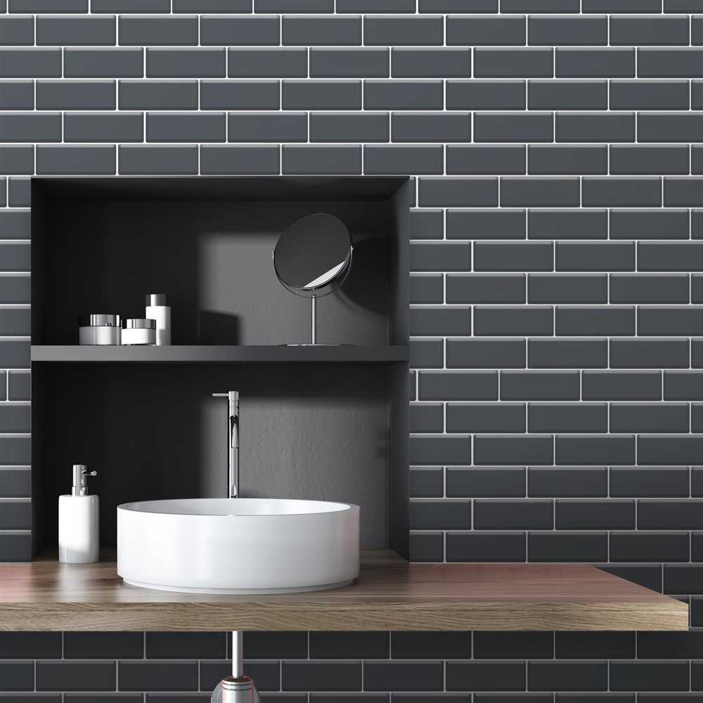 Walplus Elegant Dark Grey 3D Peel and Stick Backsplash Tile Sticker 6 Pack Image 6