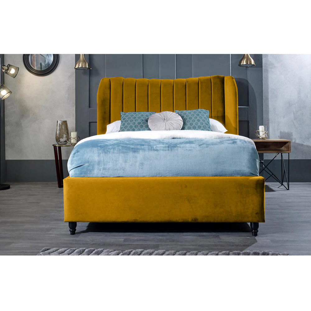 Eleganza Home Carli Super King Size Mustard Plush Velvet Bed Frame with Lined Headboard Image 3