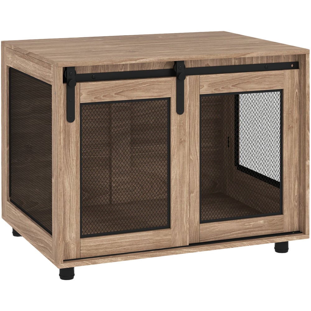 PawHut Walnut Brown Medium Dog Crate Furniture with Sliding Door Image 1