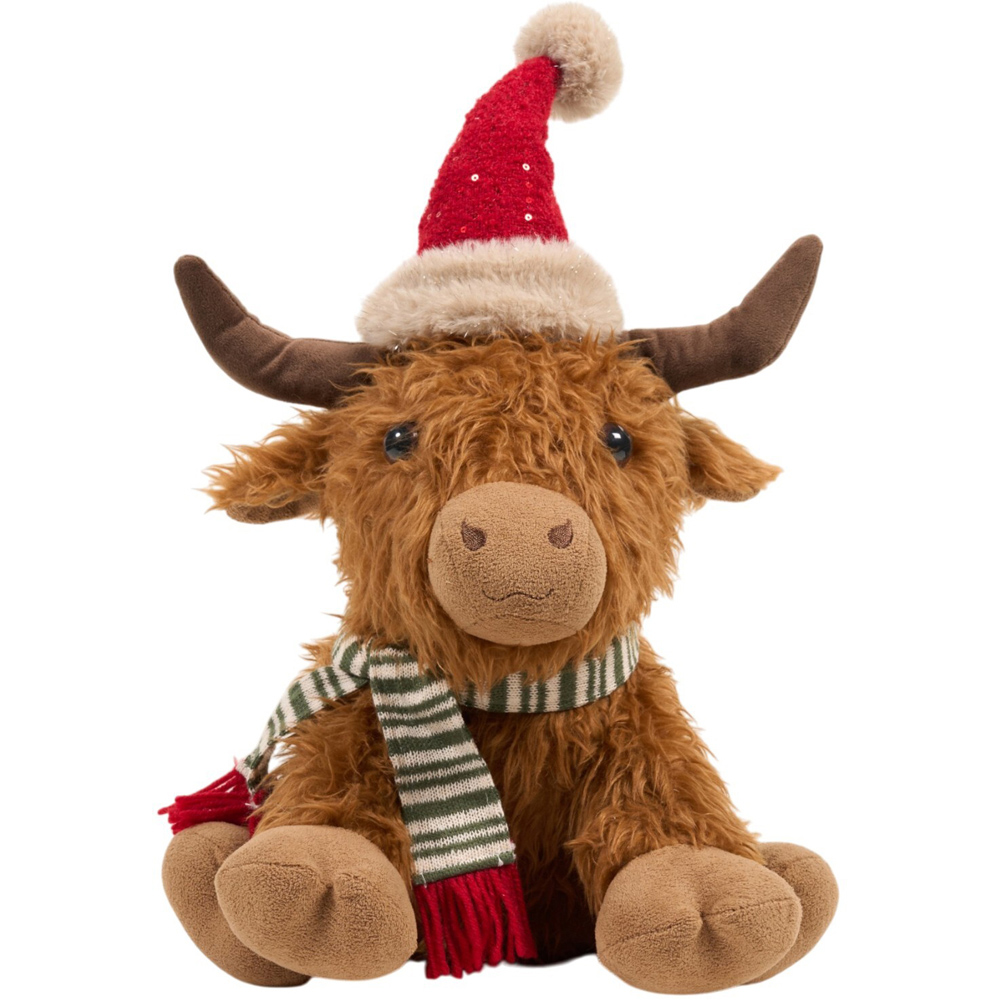 Christmas Sitting Highland Cow Decoration Brown Image 1