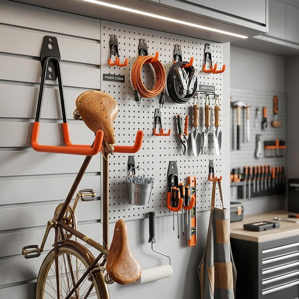 ATEK 10 Piece Orange and Black Steel Double Utility Garage Wall Storage Hook Set Image 4