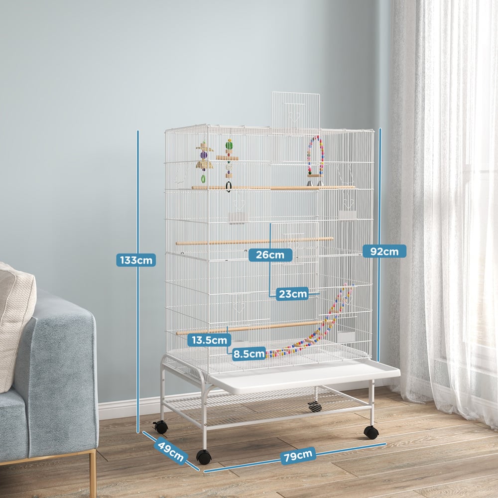 PawHut White Bird Cage with Stand and Accessories Image 8