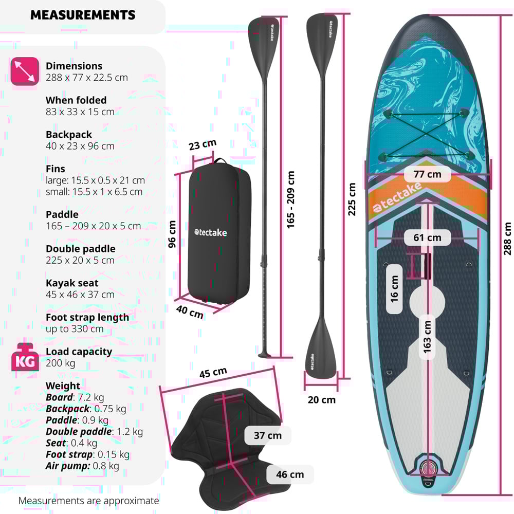 Tectake 2 in 1 Turquoise and Orange Inflatable SUP Kayak Image 9
