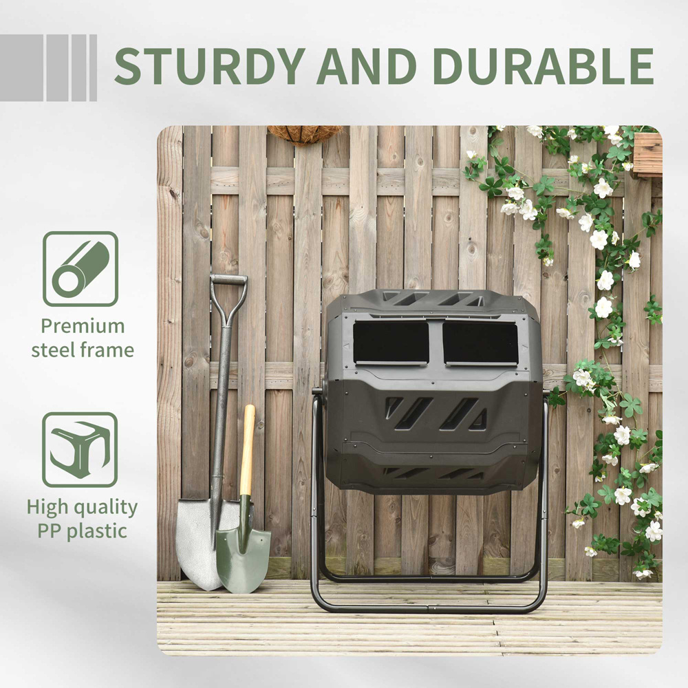 Outsunny 160L Black 2 Chamber Steel Tumbling Garden Compost Bin Image 7