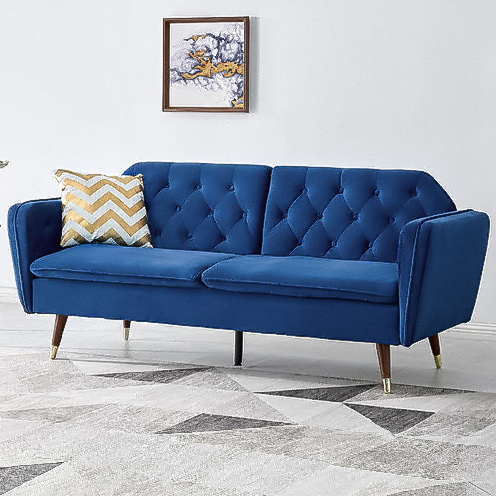 Home Detail Whitby Double Sleeper Dark Blue Velvet Sofa Bed Image 1